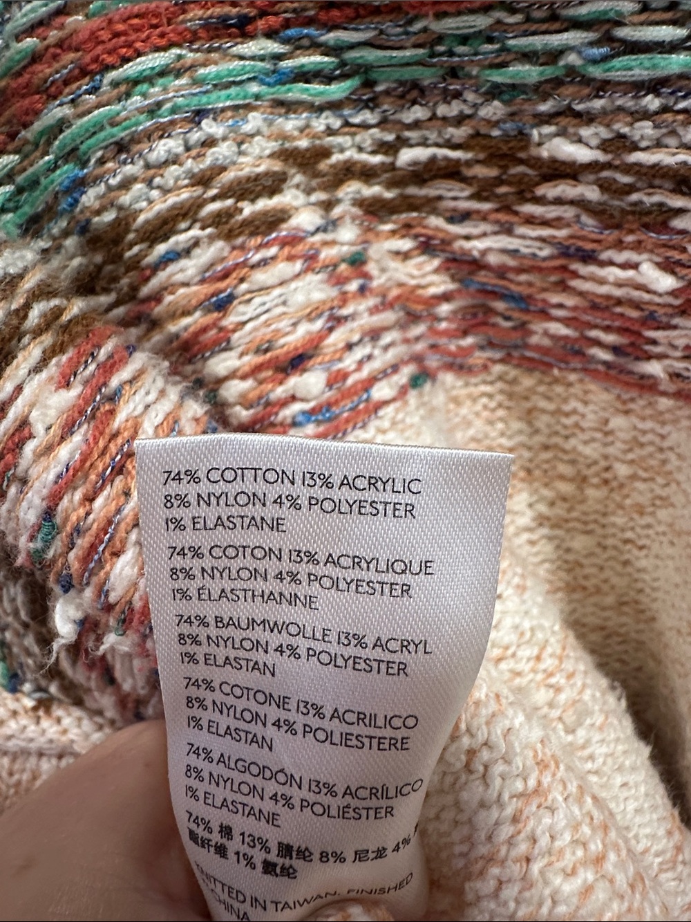 Pilcro Cream Cowl-Neck Sweater with Teal & Rust Stripes beachy poncho - Picture 8 of 9